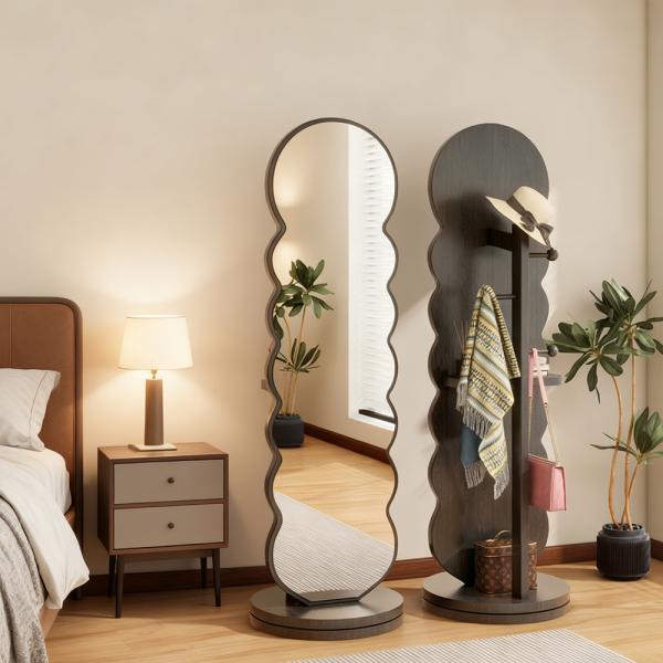 Muing Ganzkörperspiegel Drehspiegel  Standspiegel Kleiderständer Schlafzimmerspiegel  Wellenspiegel für Zuhause