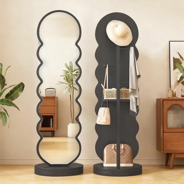Muing Ganzkörperspiegel Drehspiegel  Standspiegel Kleiderständer Schlafzimmerspiegel  Wellenspiegel für Zuhause