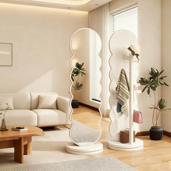 Muing Ganzkörperspiegel Drehspiegel  Standspiegel Kleiderständer Schlafzimmerspiegel  Wellenspiegel für Zuhause