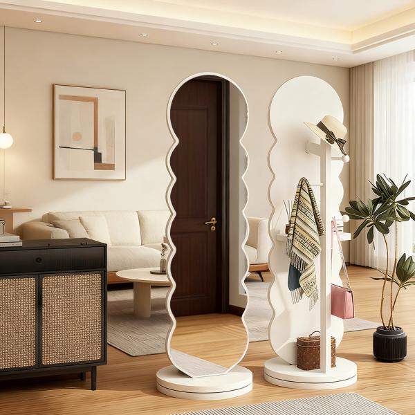Muing Ganzkörperspiegel Drehspiegel  Standspiegel Kleiderständer Schlafzimmerspiegel  Wellenspiegel für Zuhause