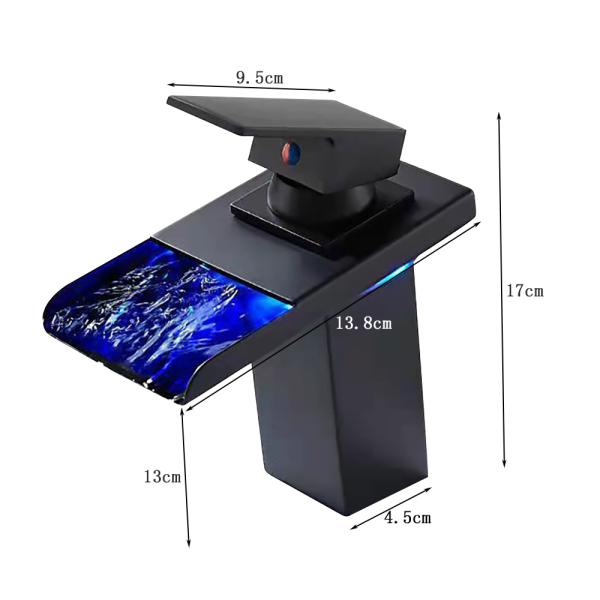 Muxing LED Spültischarmatur Wasserhahn Wasserfall Armatur  Badarmatur EinhandmischerWaschtischarmatur Waschbecken Mischbatterie Schwarz 【LT-006】