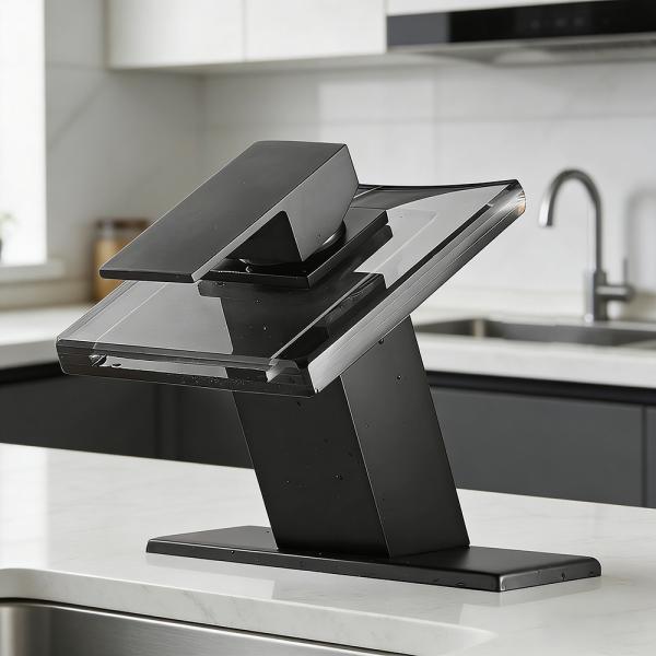 Muxing Küchenarmatur, Wasserhahn,  Badarmatur,  Warm- und Kaltwasserhahn, Spültischarmatur, moderne Armatur,Küchen Waschtischarmatur Schwarz 【LT-004】