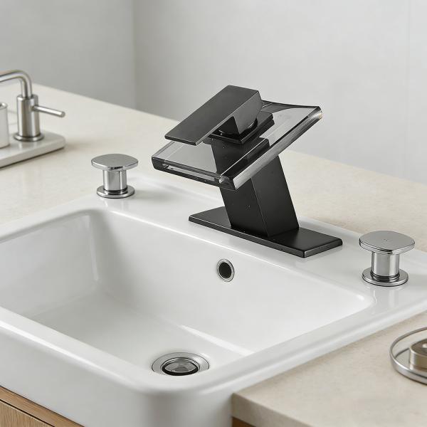 Muxing Küchenarmatur, Wasserhahn,  Badarmatur,  Warm- und Kaltwasserhahn, Spültischarmatur, moderne Armatur,Küchen Waschtischarmatur Schwarz 【LT-004】