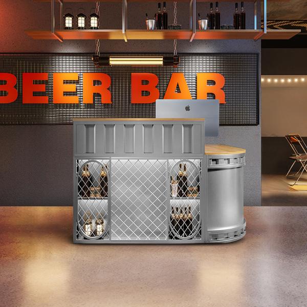 Muxing Bar-Theke Ecktheke Ladentheke Ladentresen Verkaufstisch Rezeption Empfang Büromöbel Kassentisch Silber 150*110*100cm【YTZJ455】