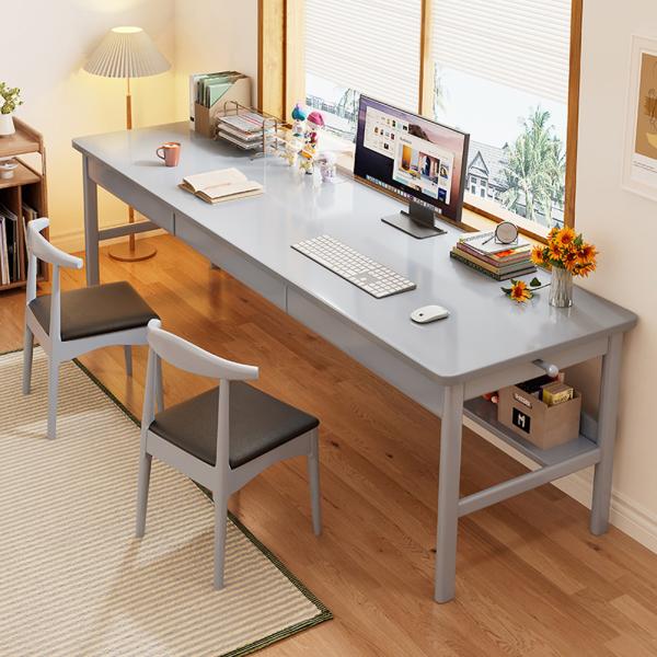 Muxing Lernschreibtisch Schlichter Schreibtisch Massivholz-Schreibtisch Computertisch Büroschreibtisch Zweier-Schreibtisch Grau 160*60*75cm 【912SC】