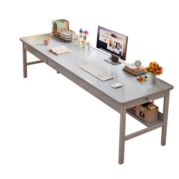 Muxing Lernschreibtisch Schlichter Schreibtisch Massivholz-Schreibtisch Computertisch Büroschreibtisch Zweier-Schreibtisch Grau 160*60*75cm 【912SC】