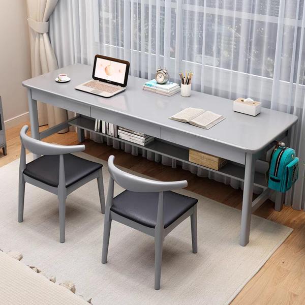 Muxing Lernschreibtisch Schlichter Schreibtisch Massivholz-Schreibtisch Computertisch Büroschreibtisch Zweier-Schreibtisch Grau 160*60*75cm 【912SC】