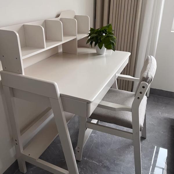Muxing Massivholz-Schreibtisch Computertisch Schreibtisch mit Regal  Lerntisch Schreibtisch mit Stauraum Weiß 120x60x75cm