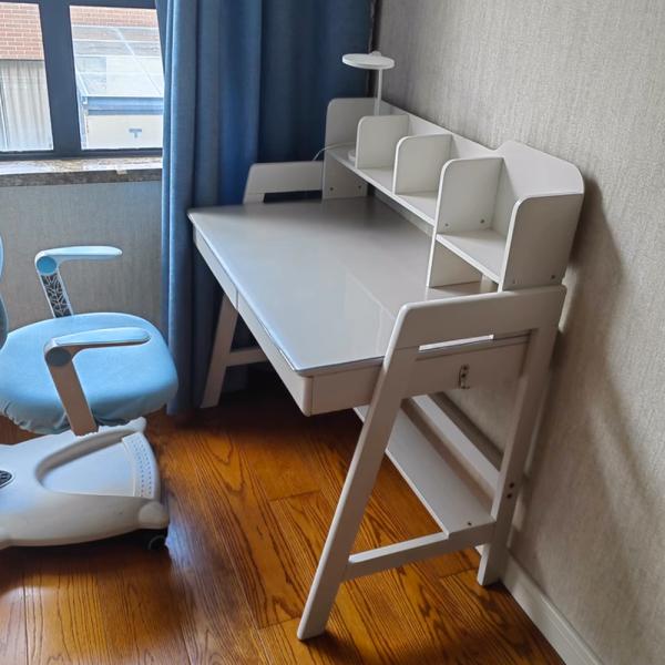 Muxing Massivholz-Schreibtisch Computertisch Schreibtisch mit Regal  Lerntisch Schreibtisch mit Stauraum Weiß 120x60x75cm