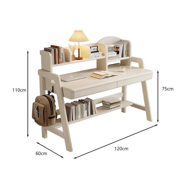 Muxing Massivholz-Schreibtisch Computertisch Schreibtisch mit Regal  Lerntisch Schreibtisch mit Stauraum Weiß 120x60x75cm