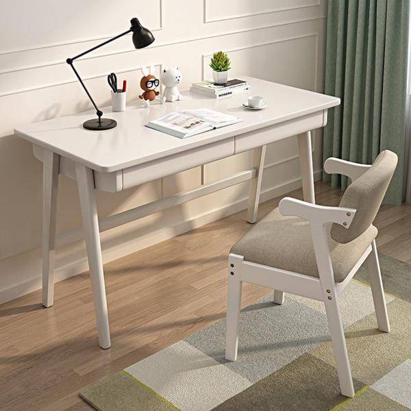 Muxing Tisch Computertisch PC Tisch Schreibtisch Bürotisch Lernschreibtisch Weiß/Holzfarbe