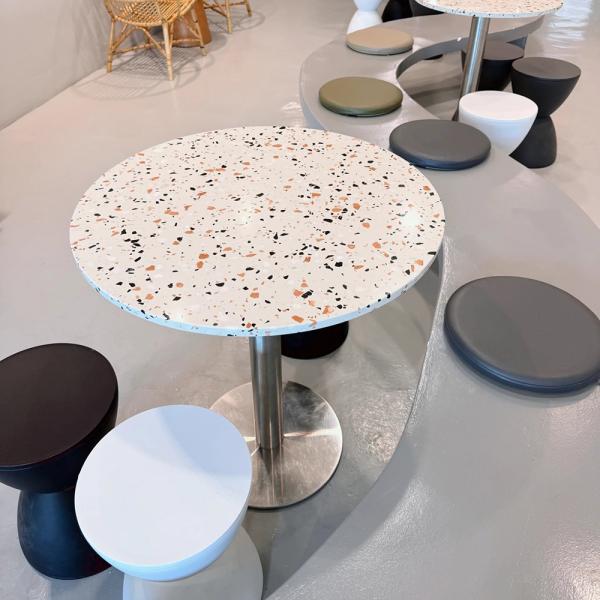 Muxing Restauranttisch, runder Terrazzotisch, runder Tisch für Dessertläden, Tisch für Milchteeläden, kleiner Tisch für Cafés 60 x 75cm【XYZBX56543】