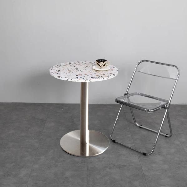 Muxing Restauranttisch, runder Terrazzotisch, runder Tisch für Dessertläden, Tisch für Milchteeläden, kleiner Tisch für Cafés 60 x 75cm【XYZBX56543】