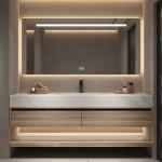 Muxing Waschbecken weiß Arbeitsplatte Holzmaserung Unterschrank Set mit Spiegel【3256】